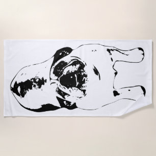 Bulldog—Look Up, Bold B&W Beach Towel