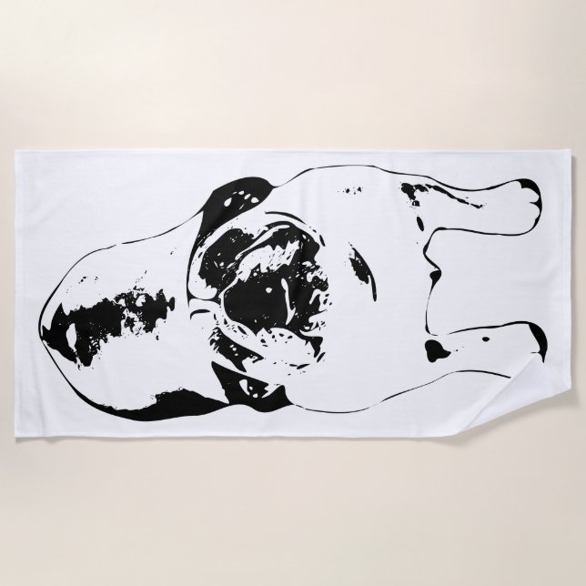 Bulldog—Look Up, Bold B&W Beach Towel (Front)