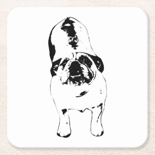 Bulldog—Look Up, Bold B&W Square Paper Coaster