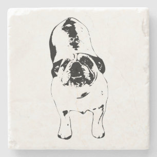 Bulldog—Look Up, Bold B&W Stone Coaster