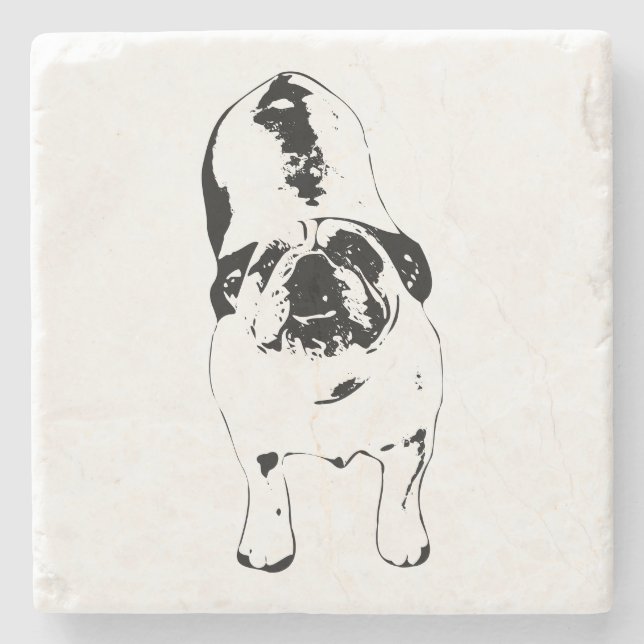 Bulldog—Look Up, Bold B&W  Stone Coaster (Front)