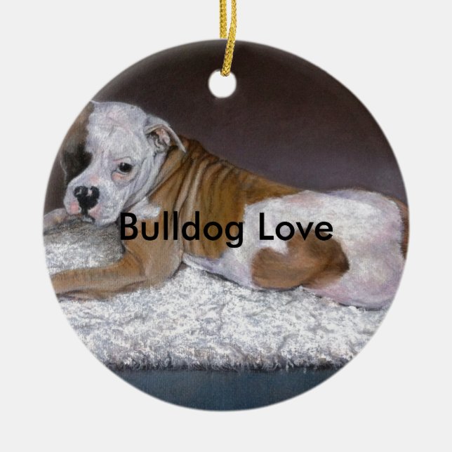 Bulldog Love. American Bulldog Painting Ceramic Ornament (Front)