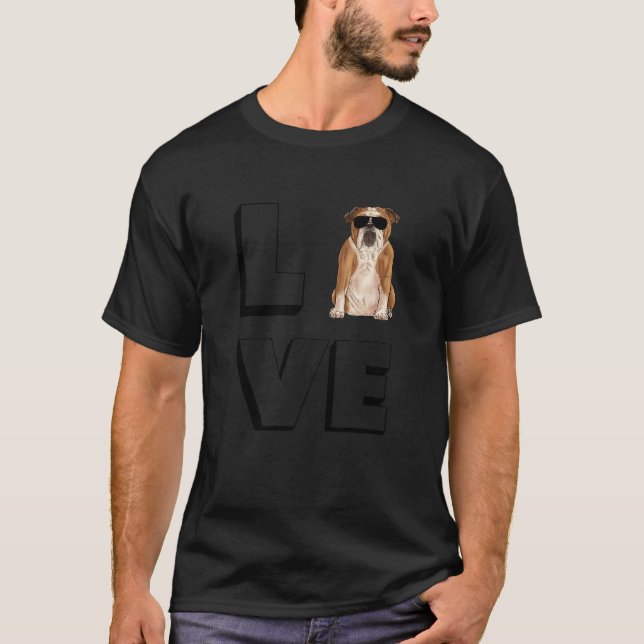 Bulldog Love Heart Sunglasses Dog English Bulldog  T-Shirt (Front)