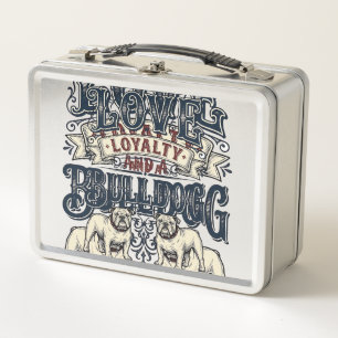 Bulldog Love Shirt Vintage Engraving Dog Quote Des Metal Lunch Box