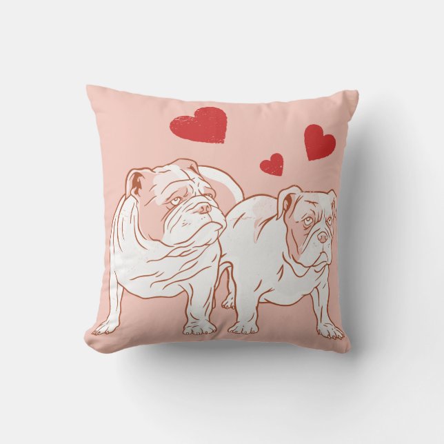Bulldog Love Throw Pillow (Front)