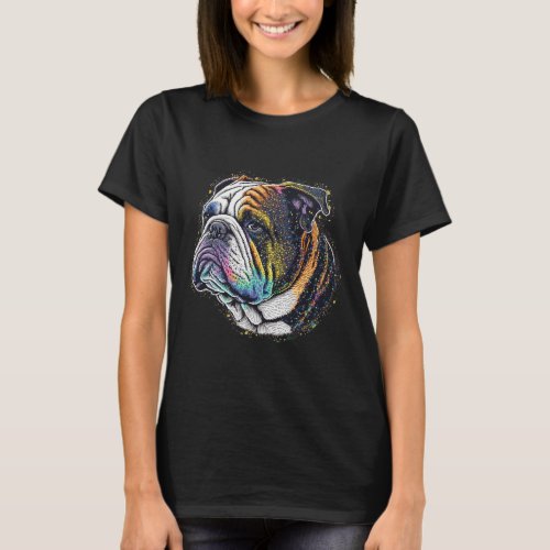 Bulldog Lover Colorful Art Dog Mom Dog Dad  T_Shirt