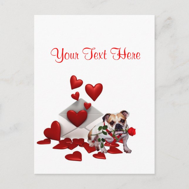 Bulldog Maddie Red Rose Valentine Design Holiday Postcard (Front)