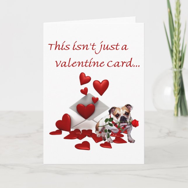 Bulldog Maddie Rose and Hearts Valentine Holiday Card (Front)