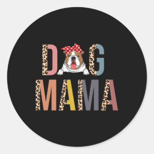 Bulldog Mama Leopard Print Dog Mom Classic Round Sticker