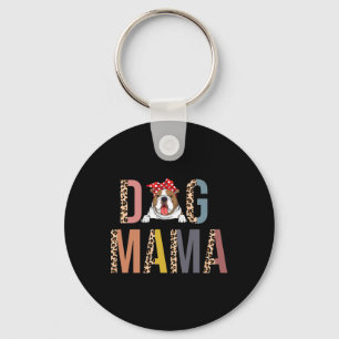 Bulldog Mama Leopard Print Dog Mom Keychain