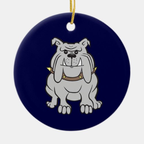 Bulldog Mascot on Blue Ceramic Ornament