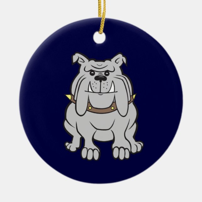 Bulldog Mascot on Blue Ceramic Ornament (Front)