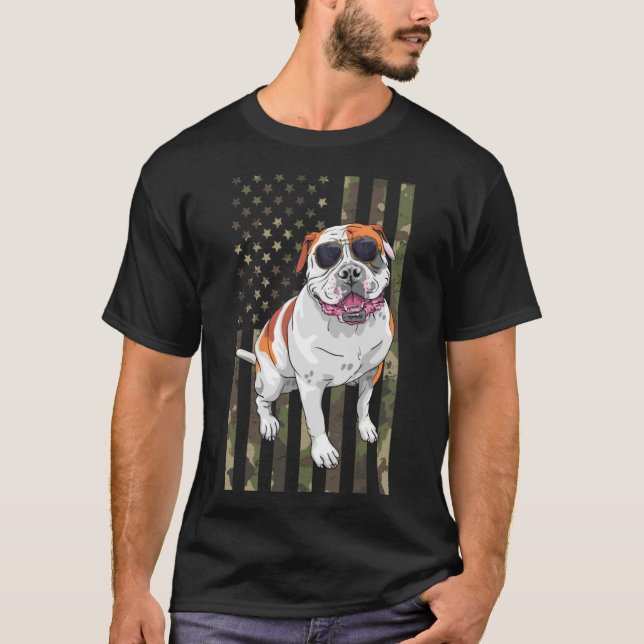 Bulldog Men Women American Bulldog Dad Mom Camo US T-Shirt (Front)