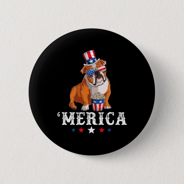 Bulldog Men Women Usa American Flag English Bulldo Button (Front)