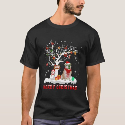 Bulldog Merry Christmas Snowman Light Christmas Tr T_Shirt