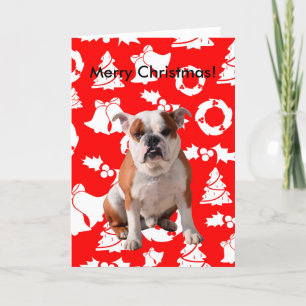 Bulldog Merry Christmas Tree Red Bells Wreath Card