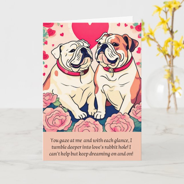 bulldog message happy birthday card (Yellow Flower)
