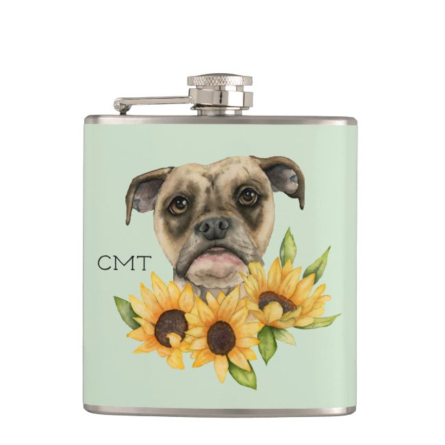 Bulldog Mix with Sunflower | Add Your Initials