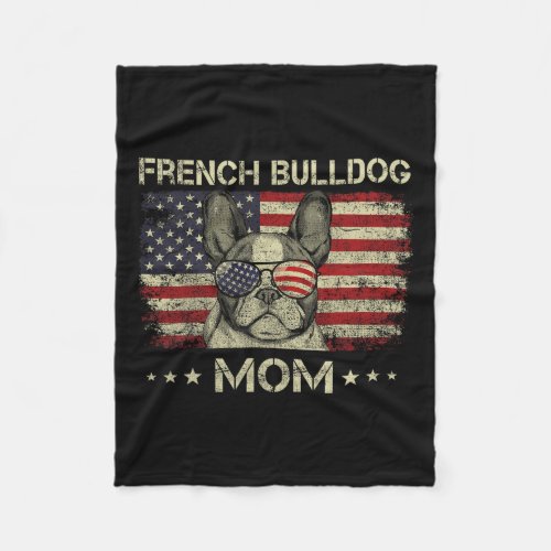 Bulldog Mom Dog Lovers American Flag 4th Of July  Fleece Blanket