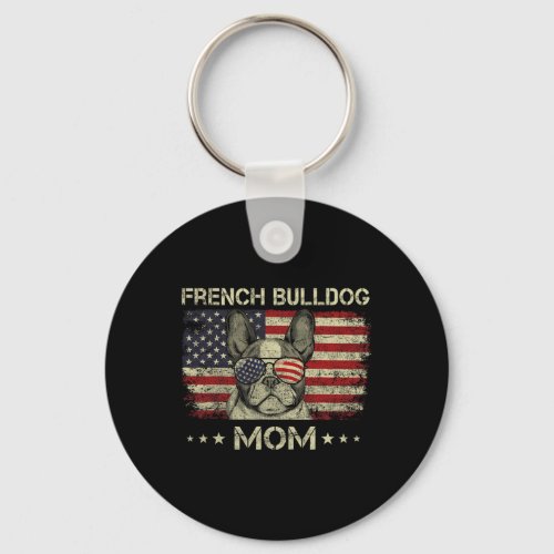 Bulldog Mom Dog Lovers American Flag 4th Of July  Keychain