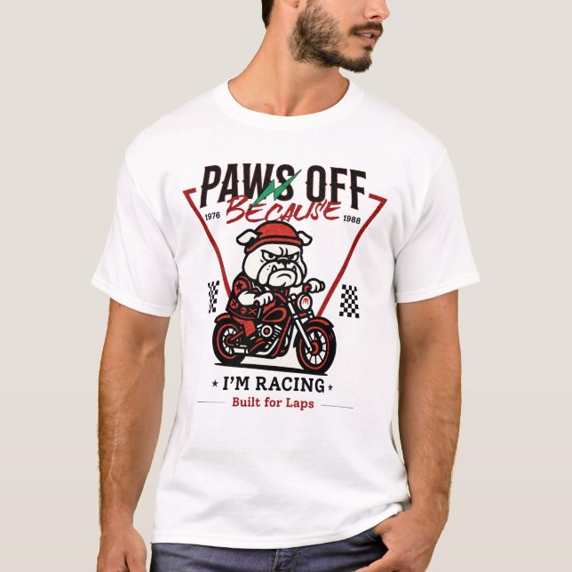 Bulldog Motorcycle Racing T-Shirt – Biker Dog (Front)