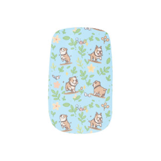 Bulldog Nail Wraps Whimsical Spring Floral Design