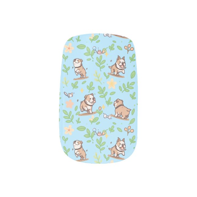 Bulldog Nail Wraps Whimsical Spring Floral Design (Left Thumb)