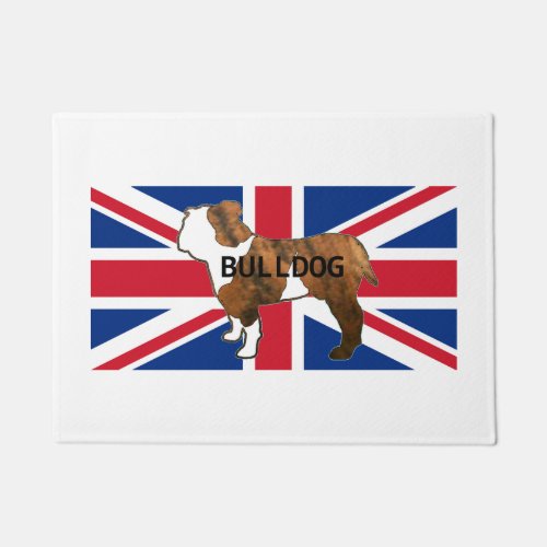 bulldog name silhouette on flag red brindle and wh doormat