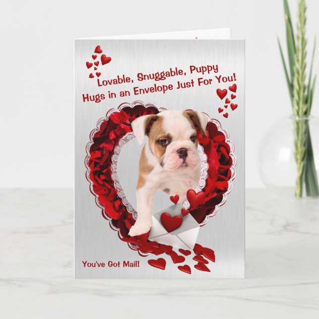 Bulldog New Puppy Number Three - You've Got Mail! Holiday Card (Front)