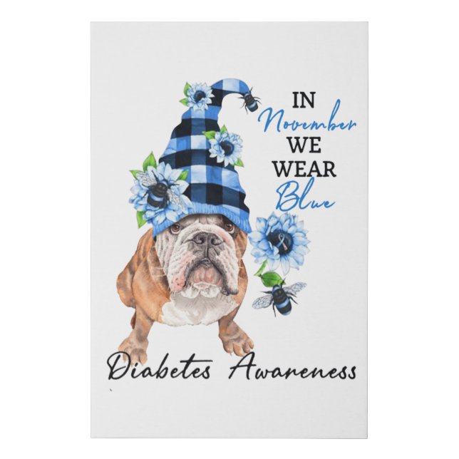Bulldog November We Wear Blue Diabetes Awareness Faux Canvas Print (Front)