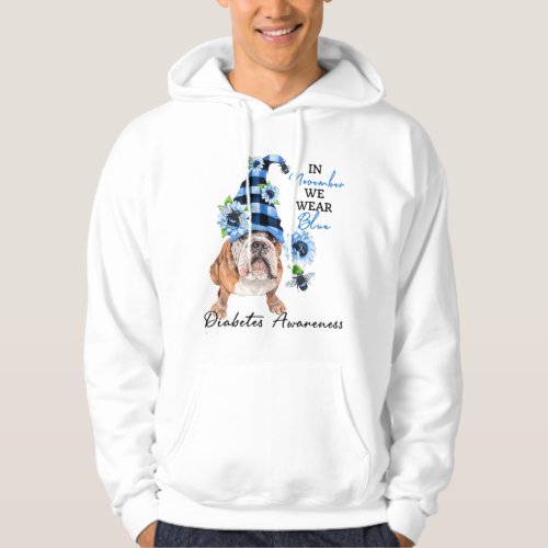 Bulldog November We Wear Blue Diabetes Awareness Hoodie