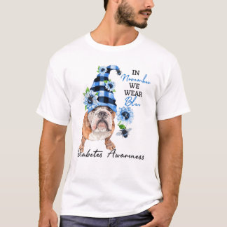 Bulldog November We Wear Blue Diabetes Awareness T-Shirt