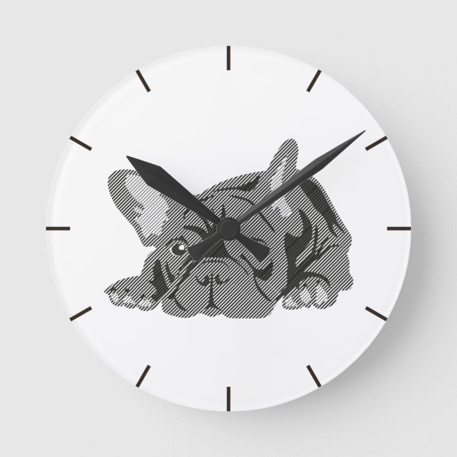 Bulldog of Lines Round Clock (Front)