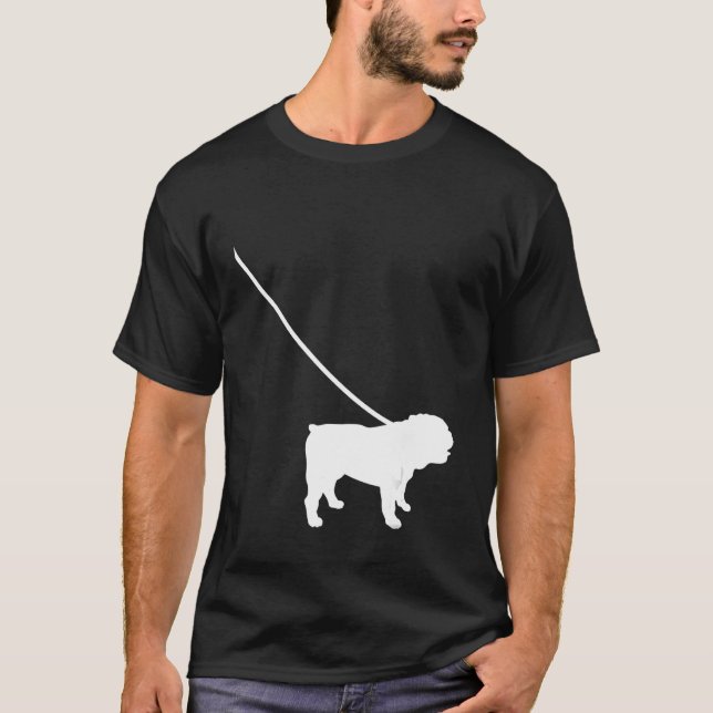 Bulldog on a Leash Dog  Mom Dad Pet Cute  Puppy T-Shirt (Front)