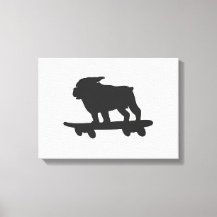 Bulldog on a skateboard - Choose background color Canvas Print