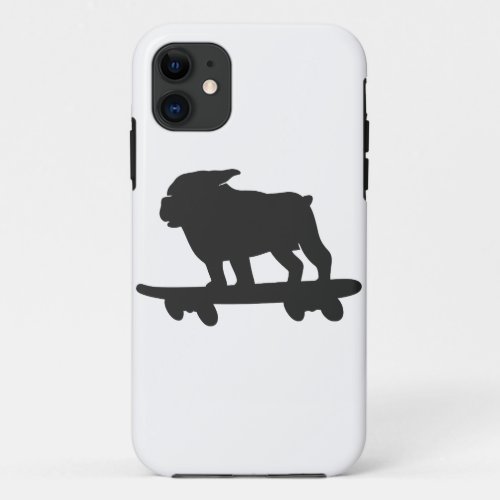 Bulldog on a skateboard _ Choose background color iPhone 11 Case