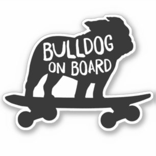 Bulldog on Board Cool Skateboarding Dog Sticker