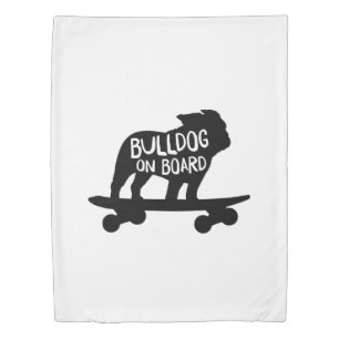 Bulldog on Board   Skateboarding Dog Silhouette Duvet Cover