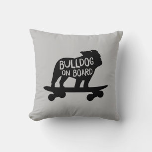 Bulldog on Board   Skateboarding Dog Silhouette Throw Pillow