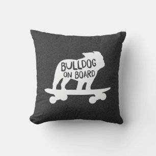 Bulldog on Board Skateboarding Dog Silhouette Throw Pillow