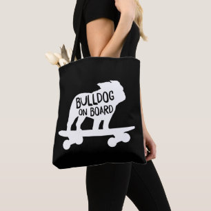 Bulldog on Board   Skateboarding Dog Silhouette Tote Bag