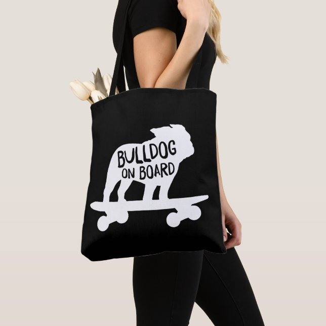 Bulldog on Board | Skateboarding Dog Silhouette Tote Bag (Close Up)