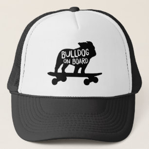 Bulldog on Board Skateboarding Dog Silhouette Trucker Hat