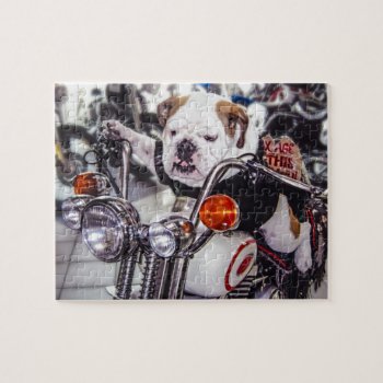 Bulldog On Motorcycle Jigsaw Puzzle by LivingLife at Zazzle