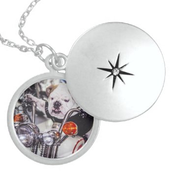 Bulldog On Motorcycle Sterling Silver Necklace by LivingLife at Zazzle