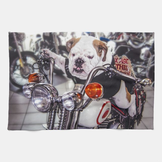 Bulldog on Motorcycle Towel (Horizontal)