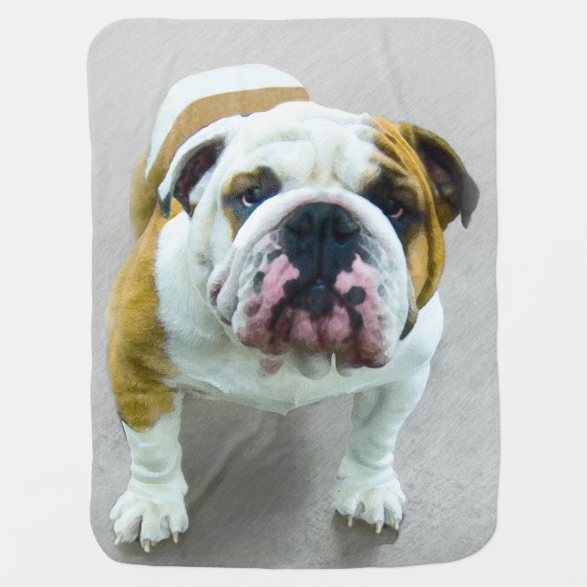 Bulldog Painting - Cute Original Dog Art Baby Blanket (Front)