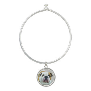 Bulldog Painting - Cute Original Dog Art Bangle Bracelet