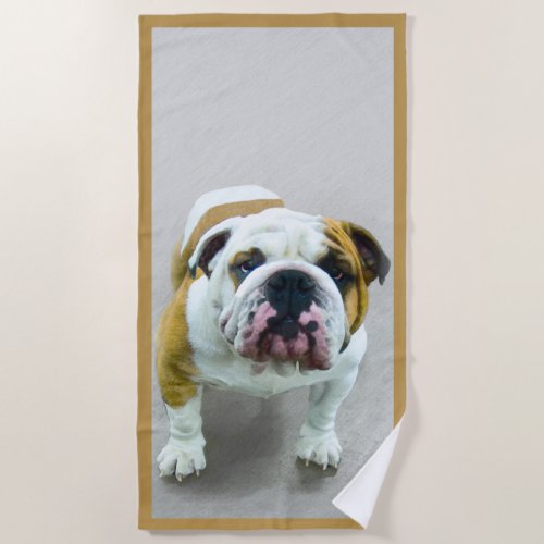 Bulldog Painting _ Cute Original Dog Art Beach Towel