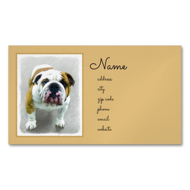 Bulldog Painting - Cute Original Dog Art Business Card Magnet (Front)